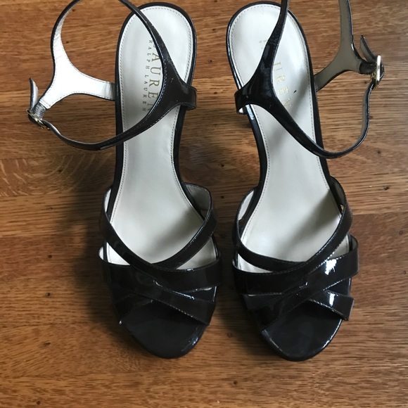 Lauren Brown Patent Strappy Heels - Picture 1 of 7